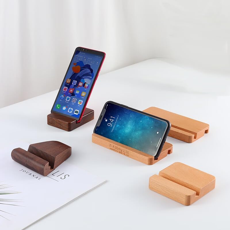 MOORCHOCO Beech Wood Phone Stand, Desktop Mobile Holder Cell Phone Stand for Desk-Portable Wood Phone Holder for Bed Compatible with iPhone 16 Pro Max 12 Smartphone Wooden Office Aesthetic Desk Accessories - Image 3